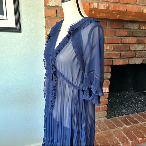 Self-Portrait Ruffled Lace Maxi Dress in Blue Sz 2 - Picture 8 of 15